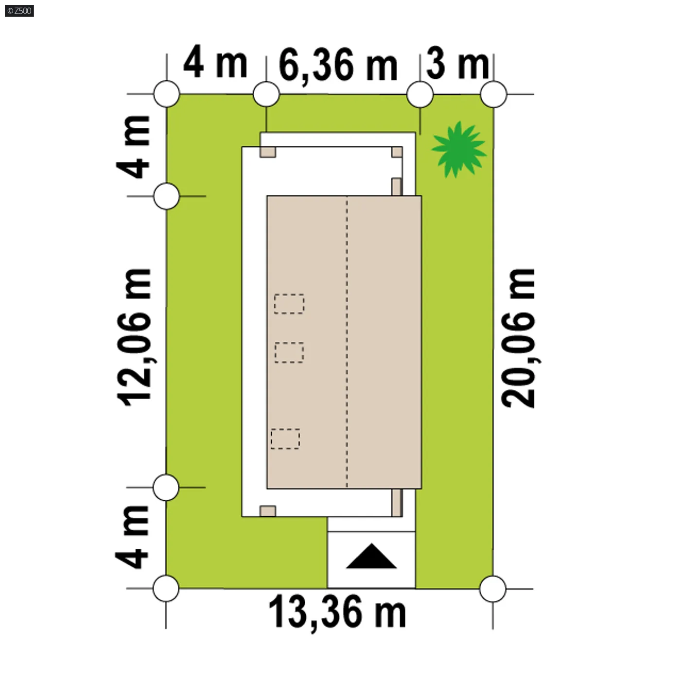 Minimalne wymiary działki
szerokość
22,36 m
długość
17,06 m
Wymiary elewacji frontowej
17 m